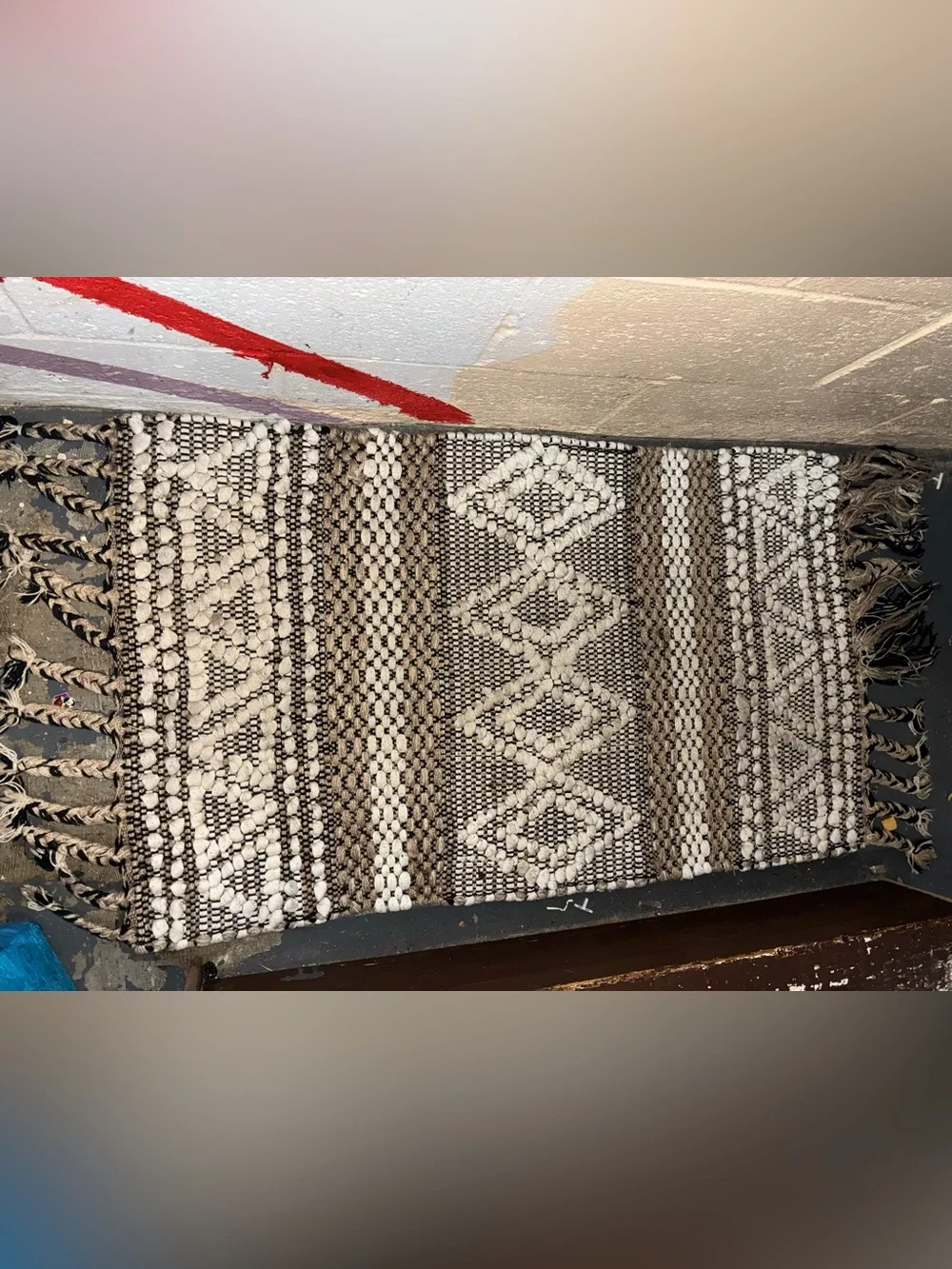 Neutral Woven Diamond Pattern Rug Runner - Picture 1 of 1